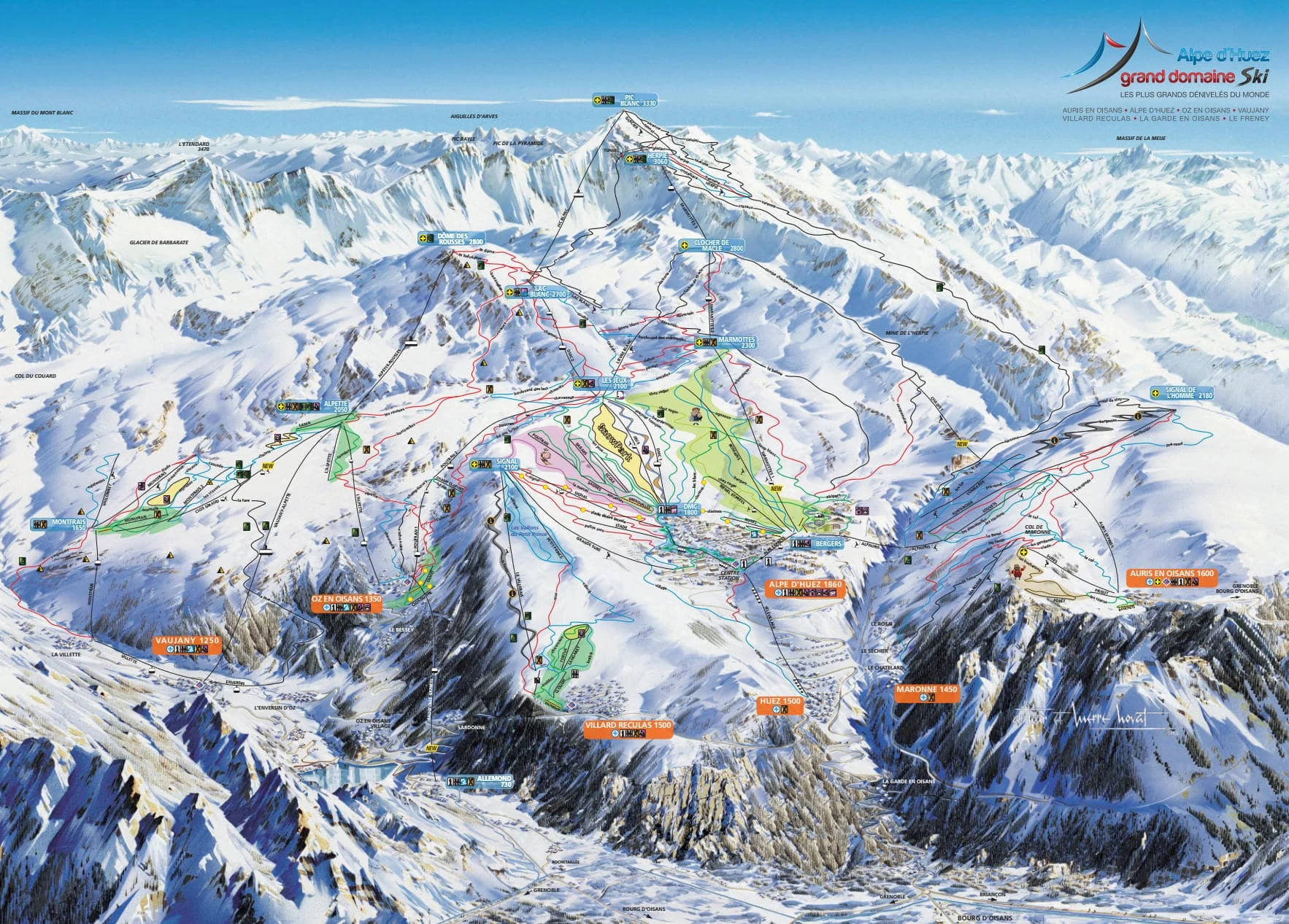 Pistekort over Alpe d'Huez