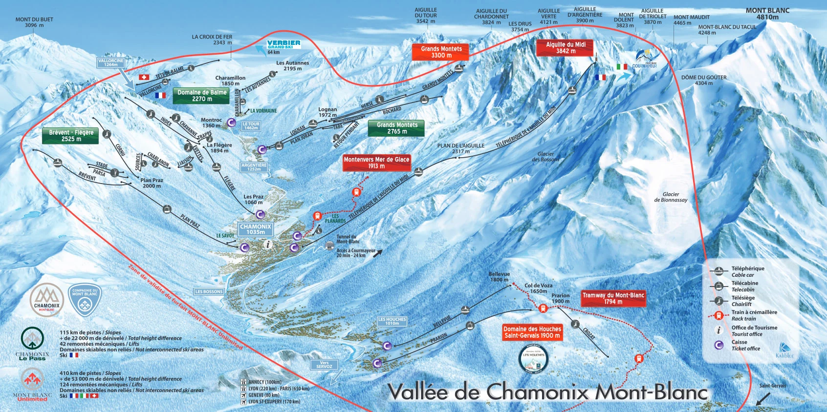 Pistekort over Chamonix