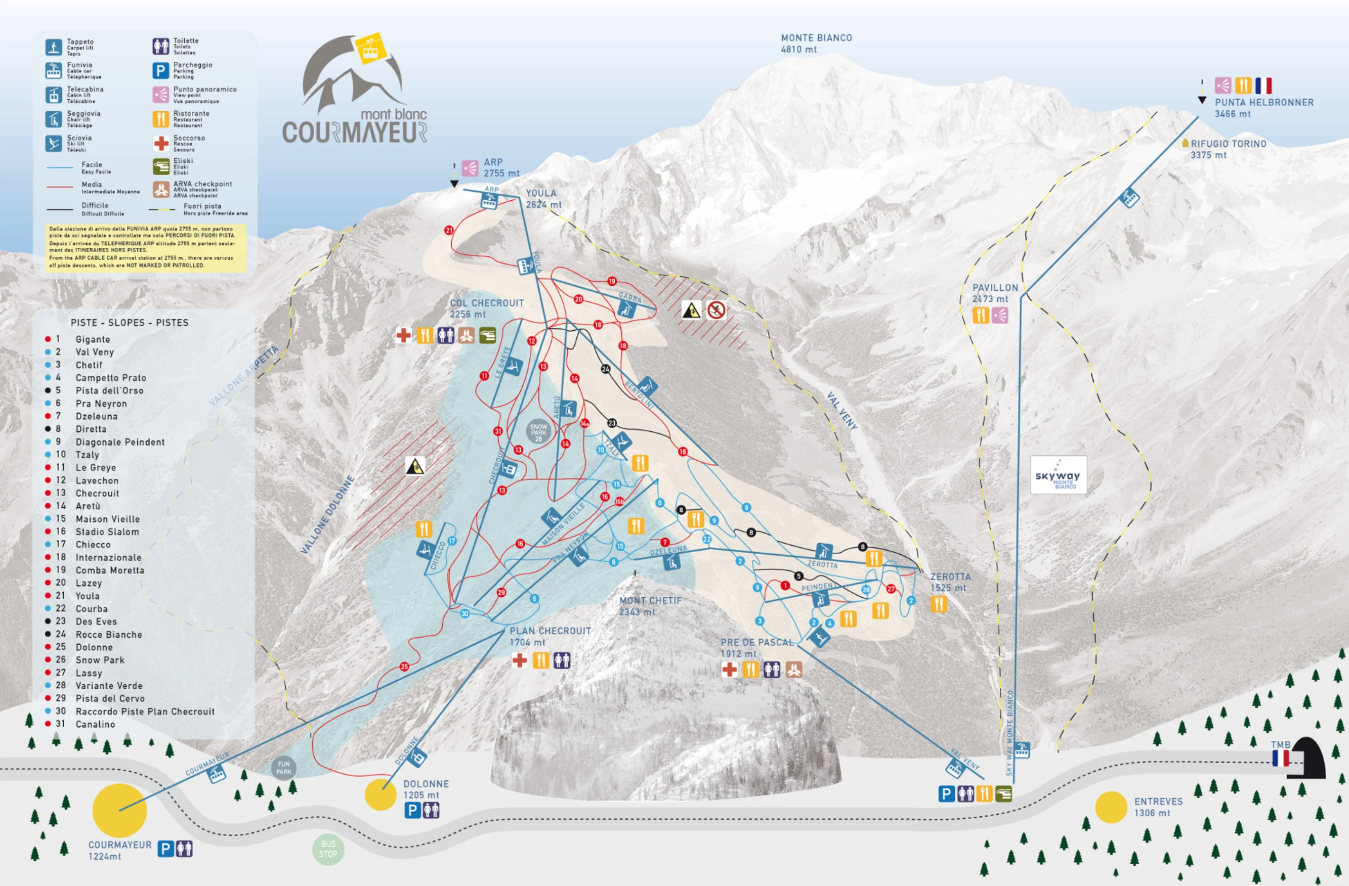 Pistekort over Courmayeur