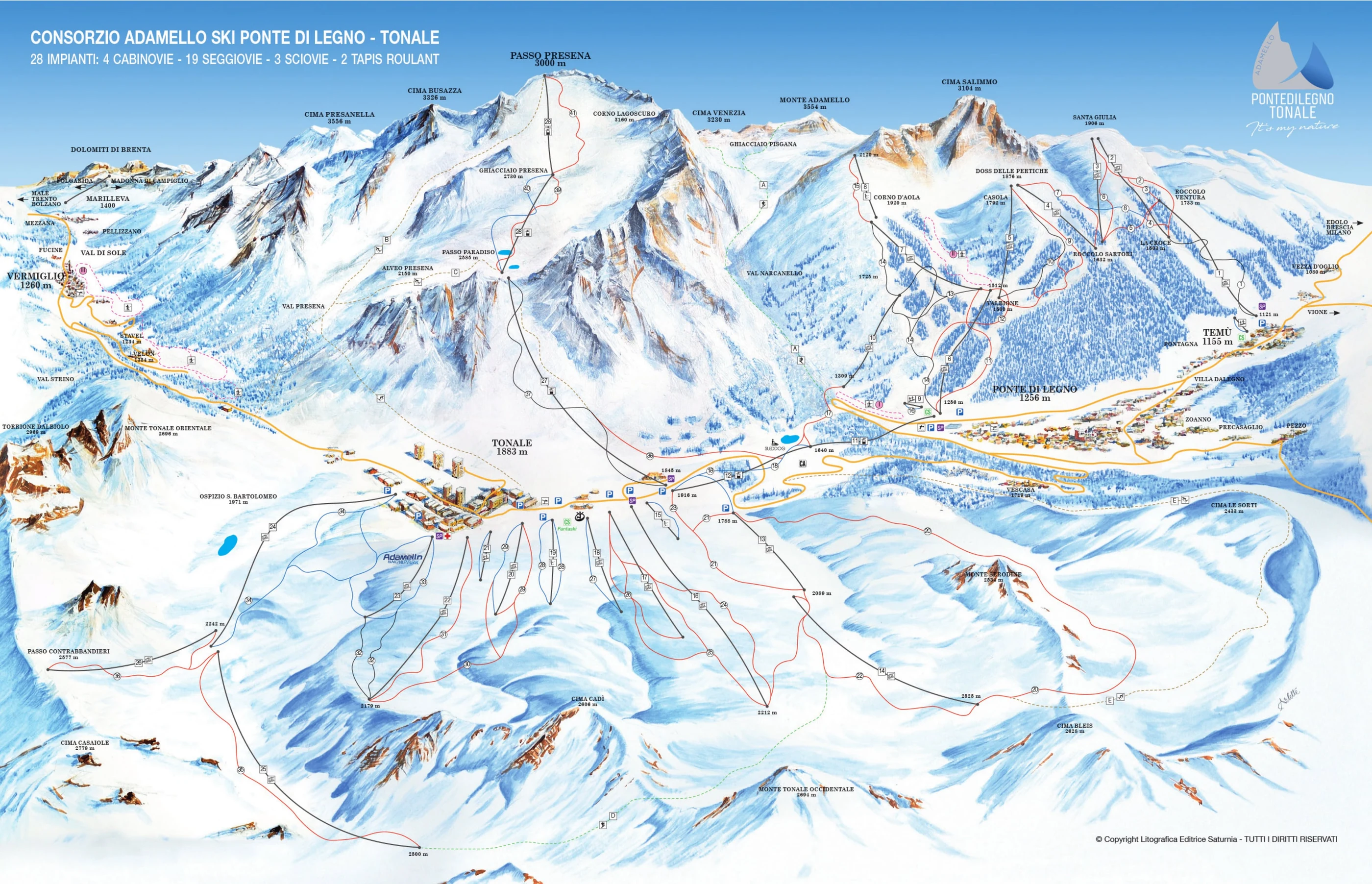 Pistekort over Passo Tonale