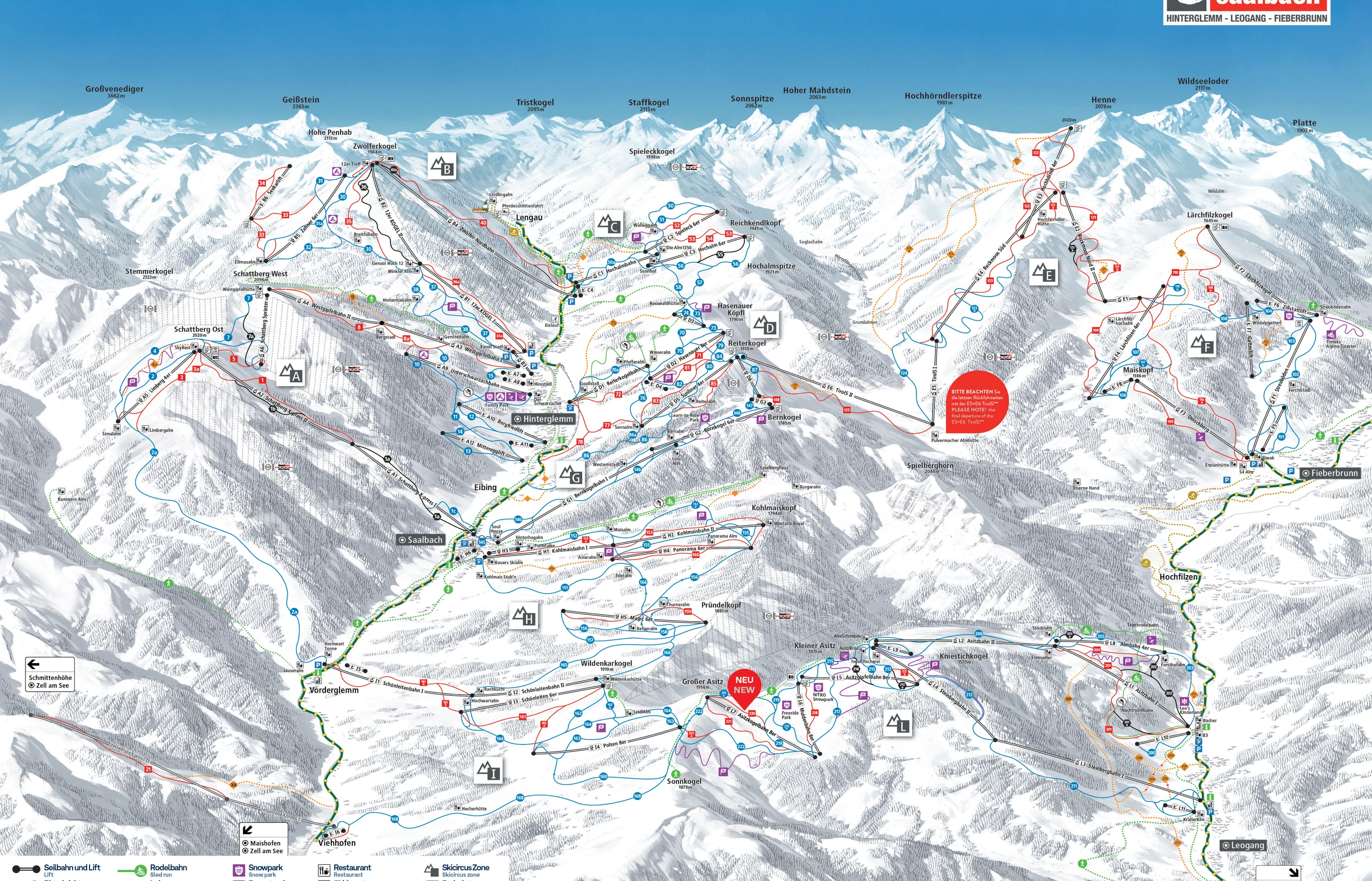 Pistekort over Saalbach