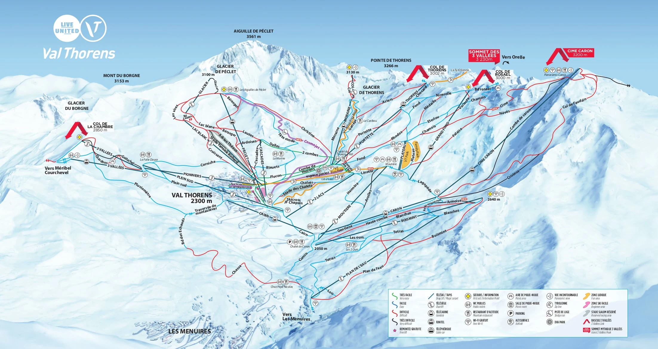 Pistekort over Val Thorens