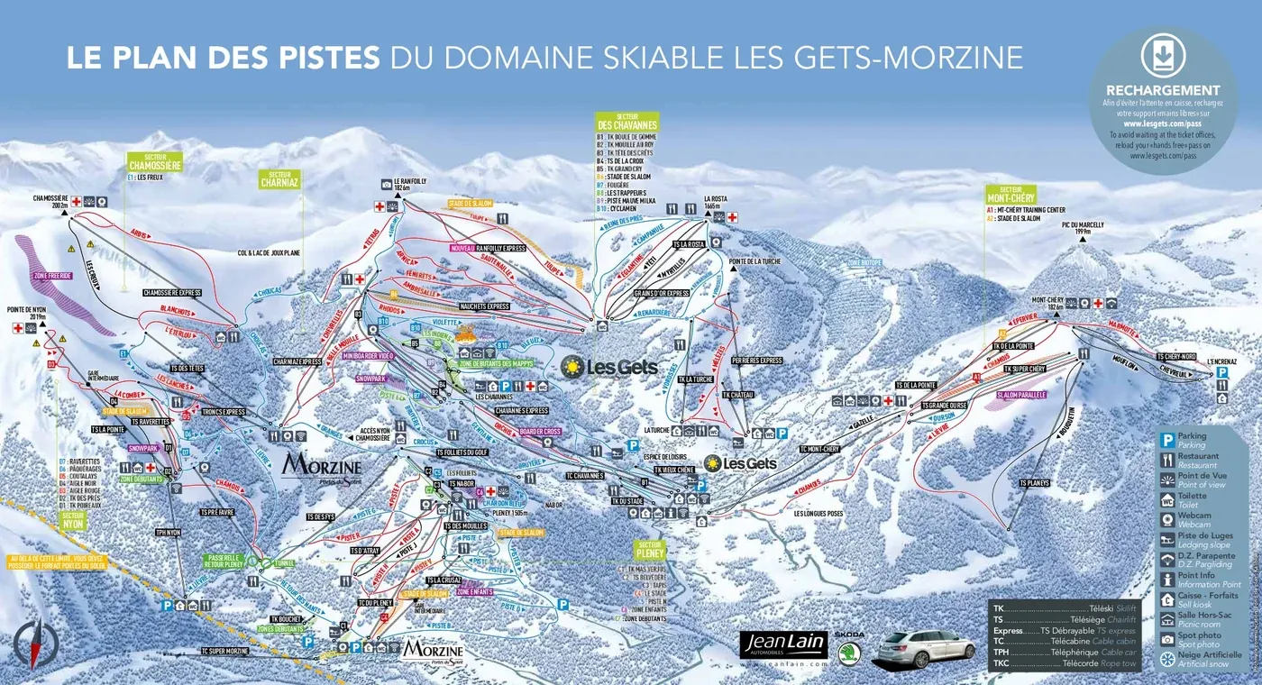 Pistekort over Morzine, pister, lifter og nedkørsler