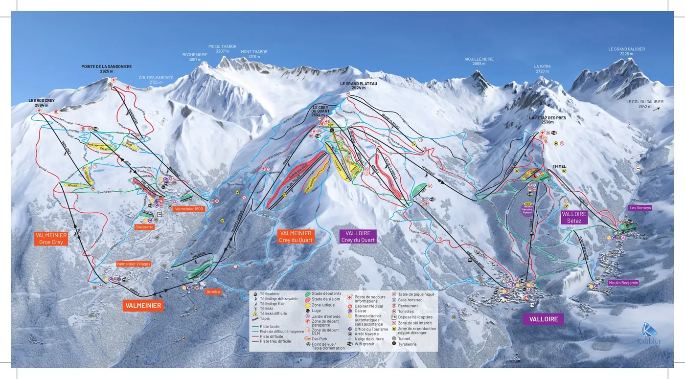 Pistekort over Valloire, pister, lifter og nedkørsler