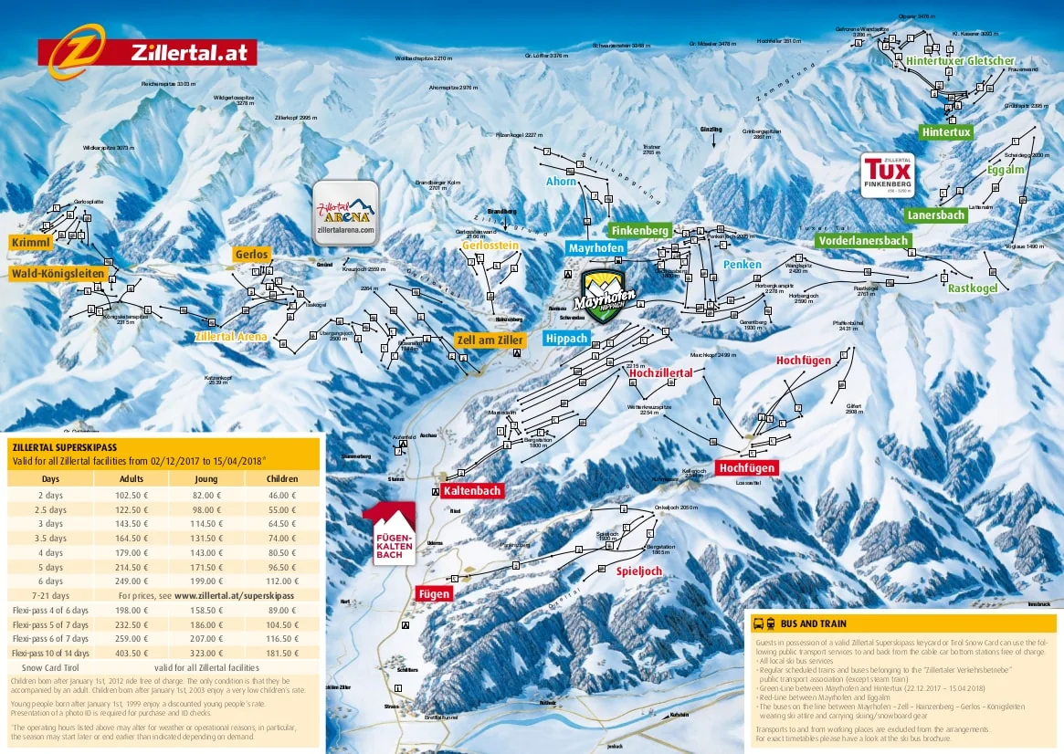 Pistekort Zillertal Arena